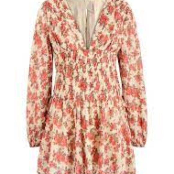 NEW Free People Women's Keep You Smocked Mini Dress Ivory Combo Small NWT - Picture 5 of 8